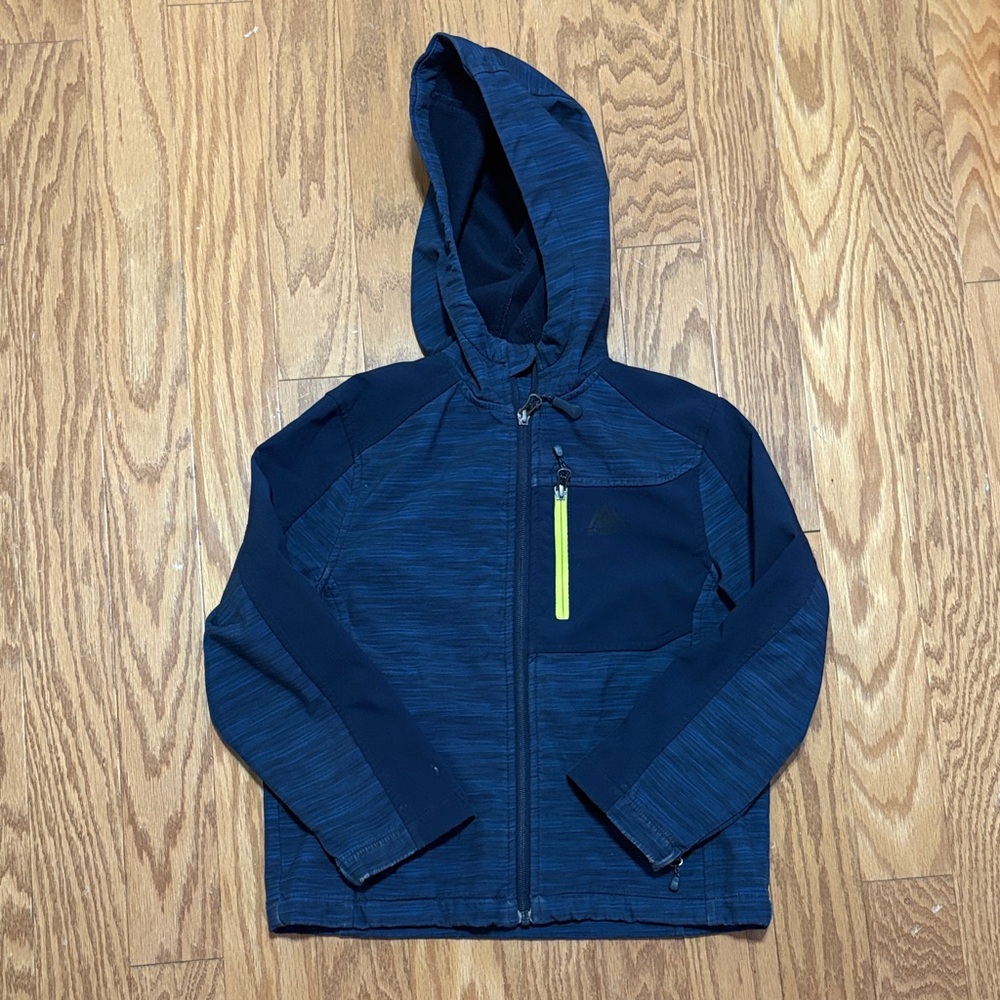 Snozu Boys Navy Blue Hooded Raincoat with Neon Yellow Zipper